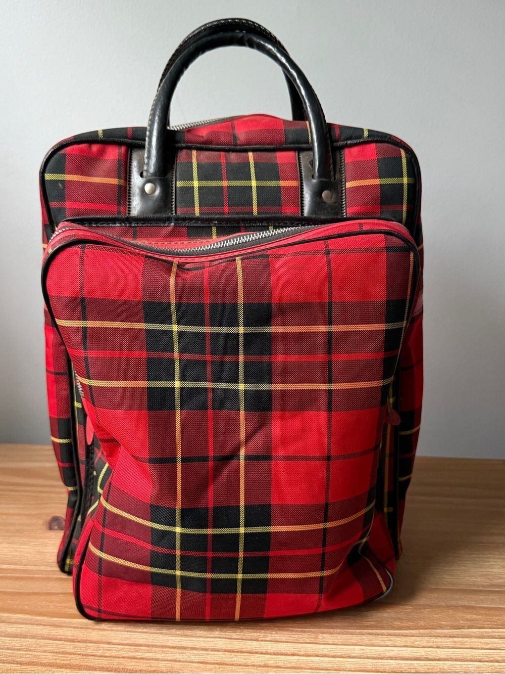 Vintage Red Plaid Tartan Thermos & Box Picnic Bag Travel Lunch Set USA